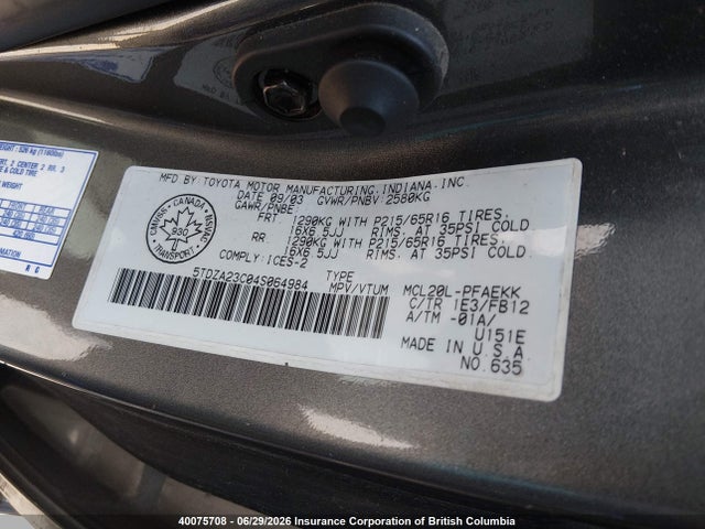 Продажа на аукционе авто 2004 Toyota Sienna Ce/le, vin: 5TDZA23C04S064984, номер лота: 40075708