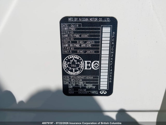 Aukcja sprzedaży 2019 Infiniti Qx50, vin: 3PCAJ5M36KF142666, numer aukcji: 40079197