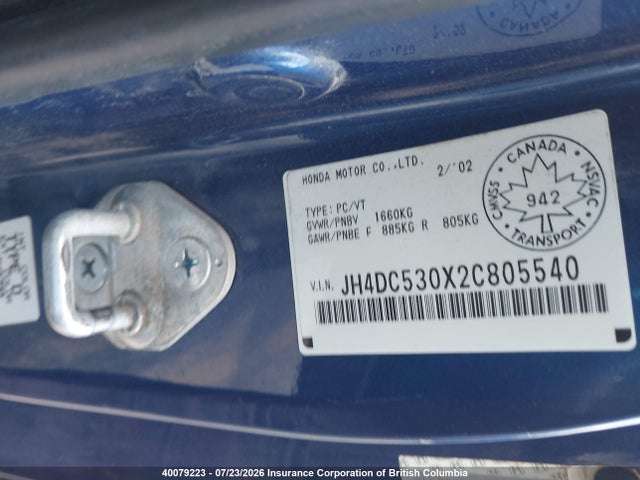Aukcja sprzedaży 2002 Acura Rsx, vin: JH4DC530X2C805540, numer aukcji: 40079223