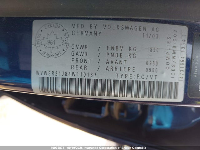 Продаж на аукціоні авто 2004 Volkswagen Jetta Gls Tdi, vin: WVWSR21J84W110167, номер лоту: 40075874
