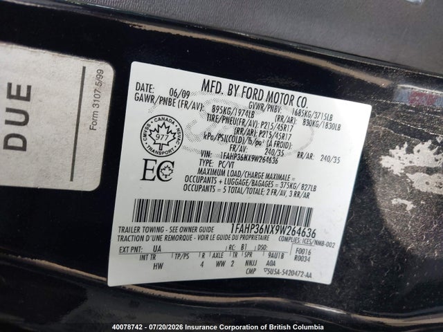 Aukcja sprzedaży 2009 Ford Focus Ses, vin: 1FAHP36NX9W264636, numer aukcji: 40078742