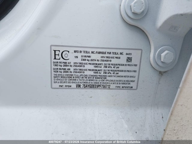 Tesla Model Y 2023 7SAYGDEE9PF756712 Image 9