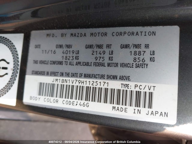 40074312 :رقم المزاد ، JM1BN1V79H1125171 vin ، 2017 Mazda 3 Touring مزاد بيع