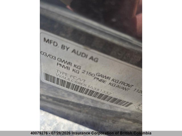 Продажа на аукционе авто 2003 Audi A4, vin: WAULC68E83A331332, номер лота: 40079276