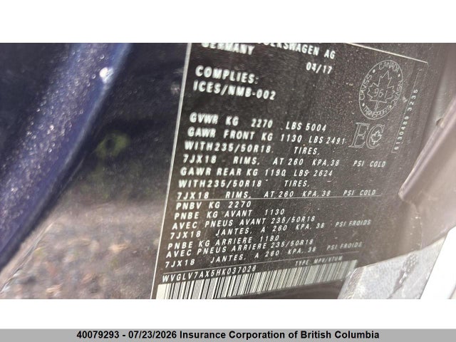 Aukcja sprzedaży 2017 Volkswagen Tiguan Highline, vin: WVGLV7AX5HK037026, numer aukcji: 40079293