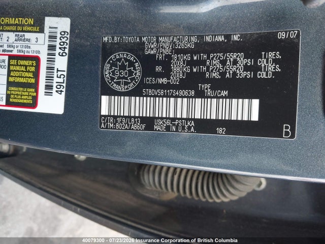 Продаж на аукціоні авто 2007 Toyota Tundra Limited 5.7l V8, vin: 5TBDV58117S490638, номер лоту: 40079300