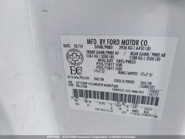 Aukcja sprzedaży 2014 Ford F150, vin: 1FTMF1CM0EFA95720, numer aukcji: 40079309