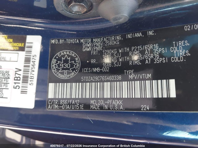 Продаж на аукціоні авто 2006 Toyota Sienna Ce, vin: 5TDZA29C76S460338, номер лоту: 40079317