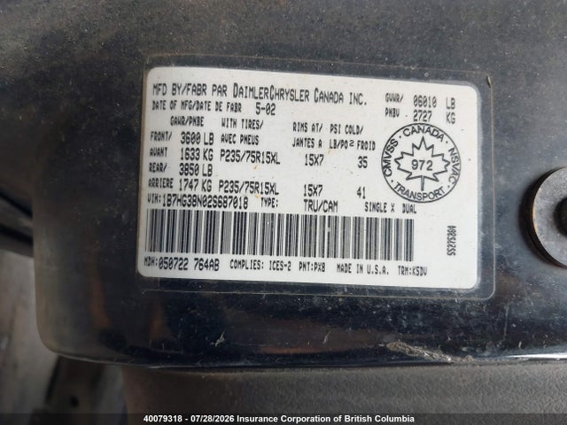 Aukcja sprzedaży 2002 Dodge Dakota Quad Sport/quad R/t, vin: 1B7HG38N02S687018, numer aukcji: 40079318
