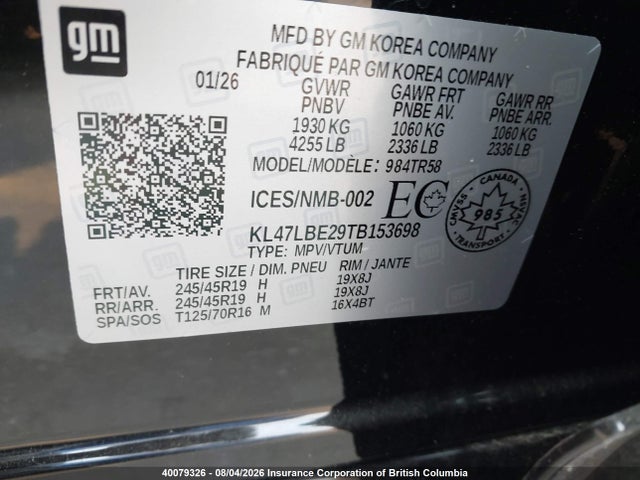 40079326 :رقم المزاد ، KL47LBE29TB153698 vin ، 2026 Buick Envista Sport Touring مزاد بيع