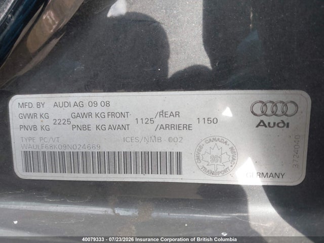 2009 Audi A4 მანქანა იყიდება აუქციონზე, vin: WAULF68K09N024669, აუქციონის ნომერი: 40079333