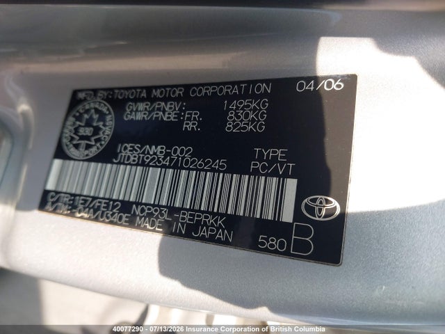 Продаж на аукціоні авто 2007 Toyota Yaris, vin: JTDBT923471026245, номер лоту: 40077290