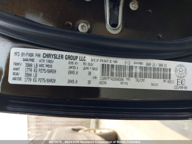 Продаж на аукціоні авто 2013 Ram 1500 Longhorn, vin: 1C6RR7PT4DS606506, номер лоту: 40079376