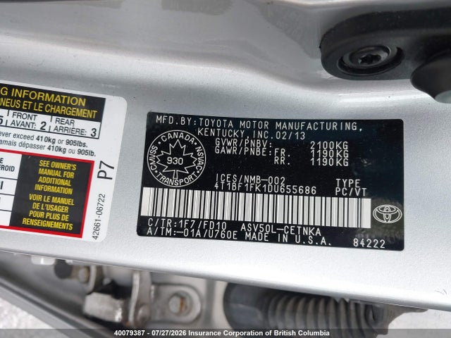 Продаж на аукціоні авто 2013 Toyota Camry, vin: 4T1BF1FK1DU655686, номер лоту: 40079387