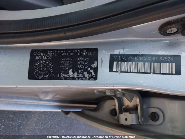 Aukcja sprzedaży 2008 Hyundai Accent Gl/gls/l, vin: KMHCN45CX8U167524, numer aukcji: 40079402