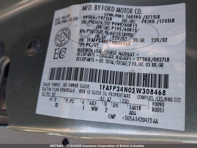 Продаж на аукціоні авто 2005 Ford Focus, vin: 1FAFP34N05W308468, номер лоту: 40079403