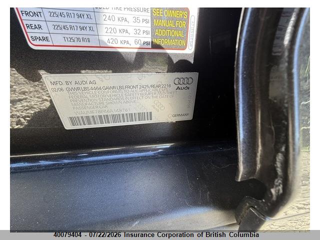 Aukcja sprzedaży 2006 Audi A3, vin: WAUMF78P46A148761, numer aukcji: 40079404