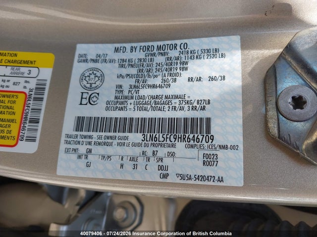 Lincoln MKZ 2017 3LN6L5FC9HR646709 Image 9