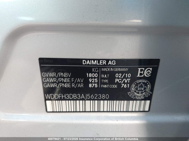 2010 Mercedes-benz B200 მანქანა იყიდება აუქციონზე, vin: WDDFH3DB3AJ562380, აუქციონის ნომერი: 40079421