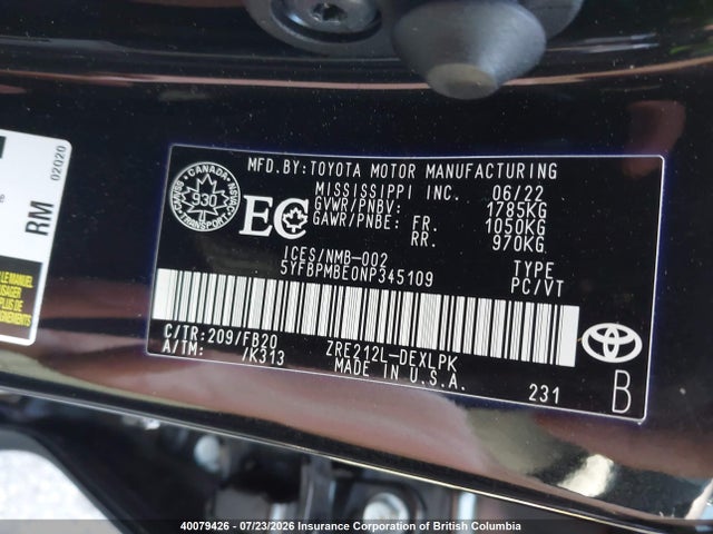 Toyota Corolla Le/xle 2022 5YFBPMBE0NP345109 Image 9