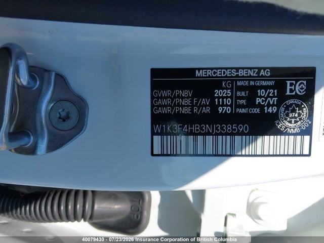 2022 Mercedes-benz A 250 4matic მანქანა იყიდება აუქციონზე, vin: W1K3F4HB3NJ338590, აუქციონის ნომერი: 40079430
