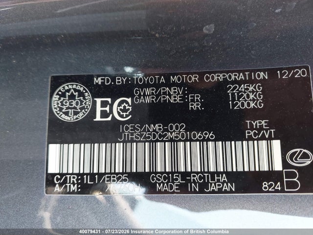 2021 Lexus Rc მანქანა იყიდება აუქციონზე, vin: JTHSZ5DC2M5010696, აუქციონის ნომერი: 40079431