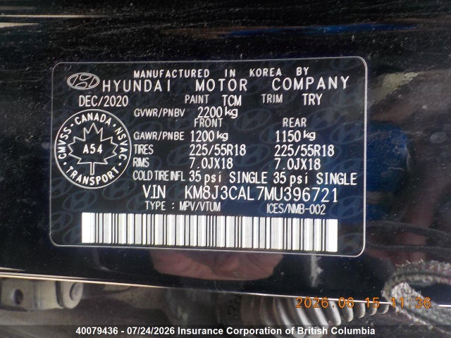 40079436 :رقم المزاد ، KM8J3CAL7MU396721 vin ، 2021 Hyundai Tucson Luxury مزاد بيع