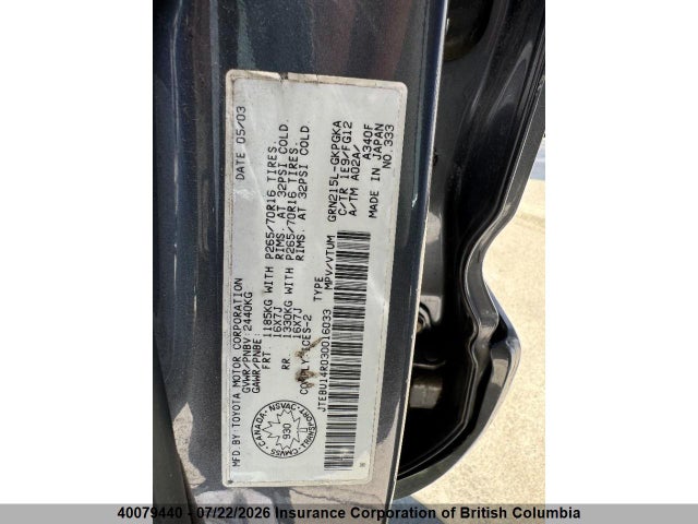 Продаж на аукціоні авто 2003 Toyota 4runner Sr5/sport, vin: JTEBU14R030016033, номер лоту: 40079440
