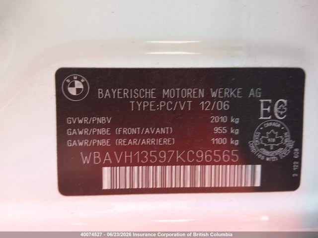 Продаж на аукціоні авто 2007 Bmw 323 I, vin: WBAVH13597KC96565, номер лоту: 40074527