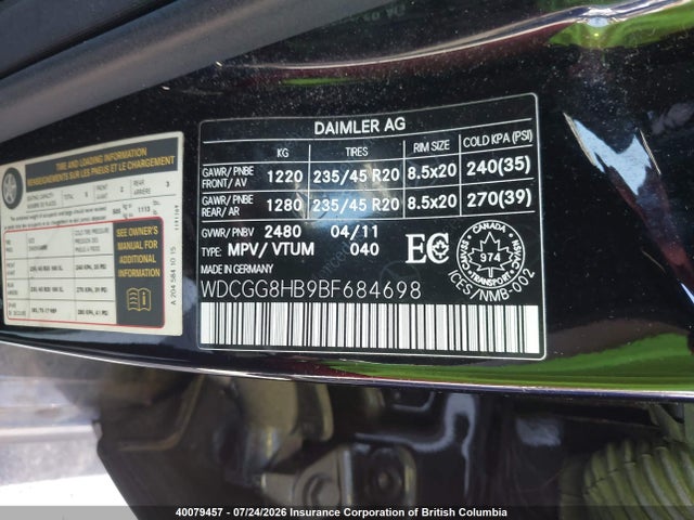 Aukcja sprzedaży 2011 Mercedes-benz Glk 350 4matic, vin: WDCGG8HB9BF684698, numer aukcji: 40079457