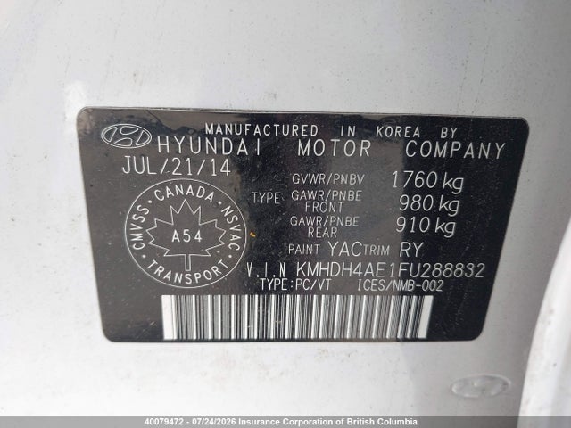 40079472 :رقم المزاد ، KMHDH4AE1FU288832 vin ، 2015 Hyundai Elantra Se/sport/limited مزاد بيع