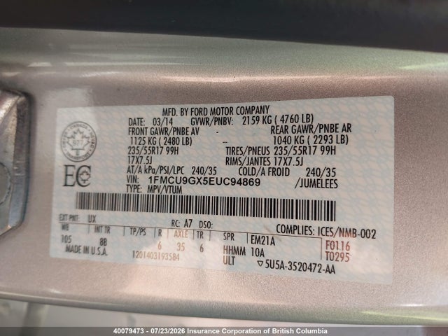 Ford ESCAPE SE 2014 1FMCU9GX5EUC94869 Image 9