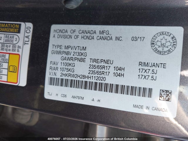 Продажа на аукционе авто 2017 Honda Cr-v Lx, vin: 2HKRW2H28HH112020, номер лота: 40076057