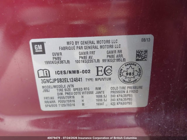 Aukcja sprzedaży 2014 Chevrolet Trax, vin: 3GNCJPSB2EL124841, numer aukcji: 40079479
