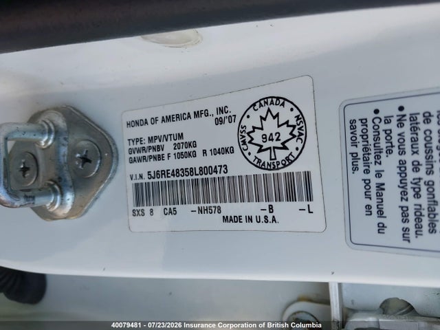 Aukcja sprzedaży 2008 Honda Cr-v, vin: 5J6RE48358L800473, numer aukcji: 40079481