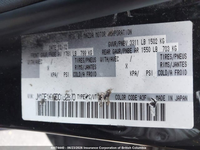 40074440 :رقم المزاد ، JM1DE1KY3D0162870 vin ، 2013 Mazda Mazda2 مزاد بيع