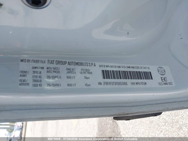 40079505 :رقم المزاد ، ZFBERFDT3F6953166 vin ، 2015 Ram Promaster City Tradesman Slt مزاد بيع