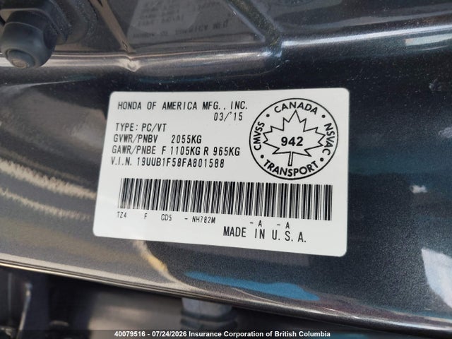 2015 Acura Tlx მანქანა იყიდება აუქციონზე, vin: 19UUB1F58FA801588, აუქციონის ნომერი: 40079516