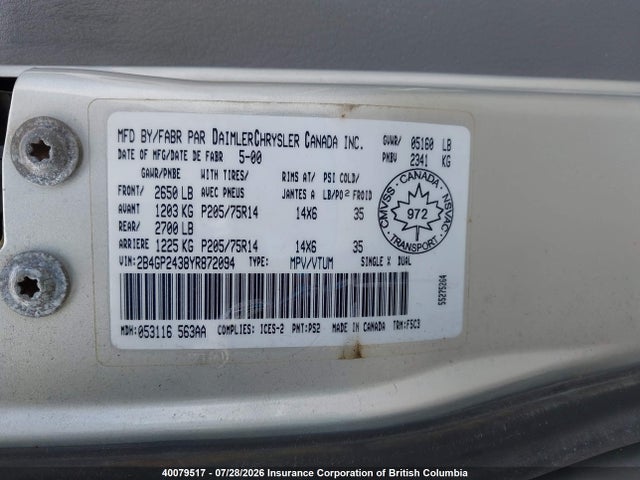 Продаж на аукціоні авто 2000 Dodge Grand Caravan, vin: 2B4GP2438YR872094, номер лоту: 40079517