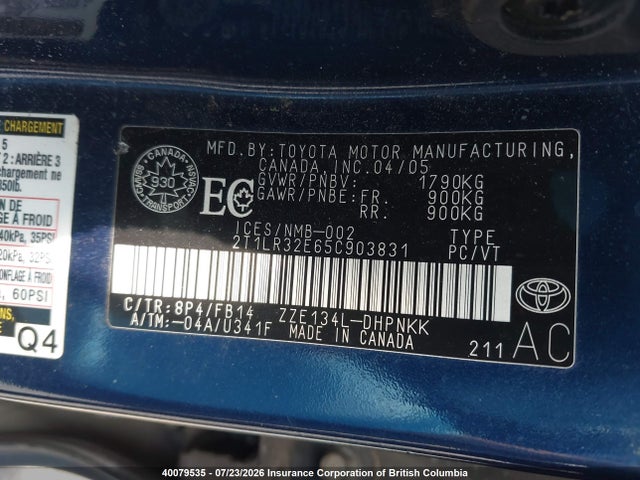 Продаж на аукціоні авто 2005 Toyota Corolla Matrix Xr, vin: 2T1LR32E65C903831, номер лоту: 40079535
