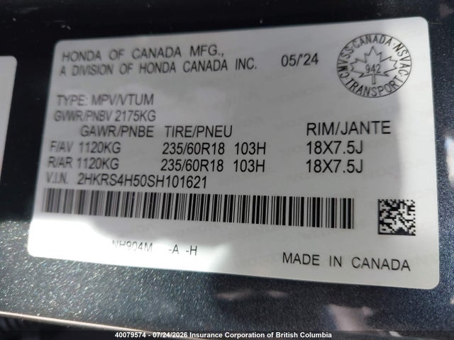 Продажа на аукционе авто 2025 Honda Cr-v, vin: 2HKRS4H50SH101621, номер лота: 40079574