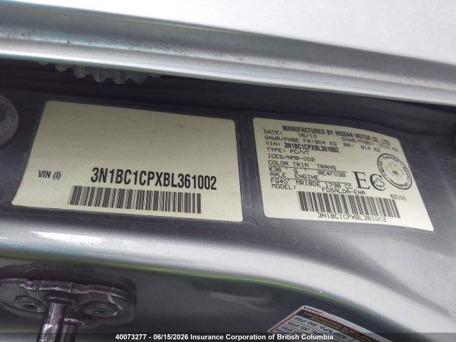 40073277 :رقم المزاد ، 3N1BC1CPXBL361002 vin ، 2011 Nissan Versa S/sl مزاد بيع