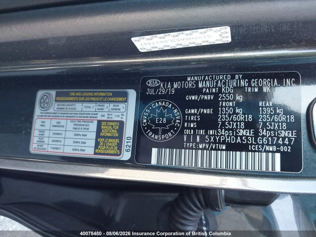 Продаж на аукціоні авто 2020 Kia Sorento Ex/s, vin: 5XYPHDA53LG617447, номер лоту: 40078480