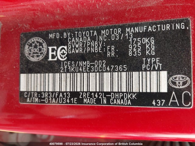 Продажа на аукционе авто 2013 Toyota Matrix, vin: 2T1KU4EE3DC047365, номер лота: 40079598