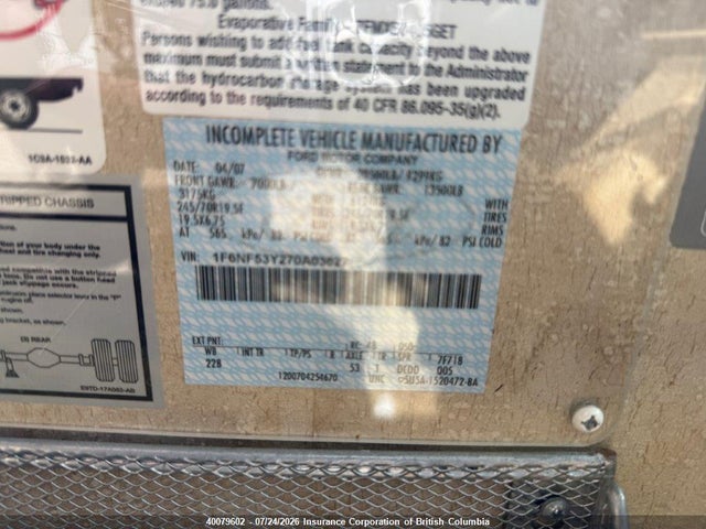 40079602 :رقم المزاد ، 1F6NF53Y270A03627 vin ، 2007 Ford F550 Super Duty Stripped Chass مزاد بيع