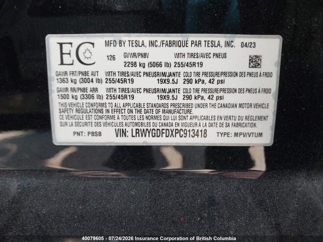 Aukcja sprzedaży 2023 Tesla Model Y Rwd, vin: LRWYGDFDXPC913418, numer aukcji: 40079605