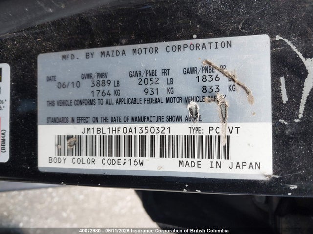 Продаж на аукціоні авто 2010 Mazda 3 I, vin: JM1BL1HF0A1350321, номер лоту: 40072980