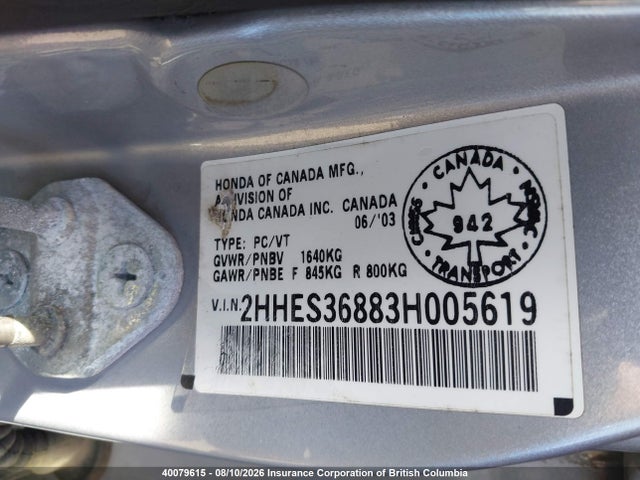 Продаж на аукціоні авто 2003 Acura El Premium, vin: 2HHES36883H005619, номер лоту: 40079615