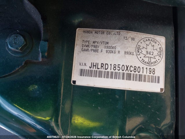 Продажа на аукционе авто 1999 Honda Cr-v, vin: JHLRD1850XC801198, номер лота: 40079623