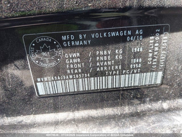 Aukcja sprzedaży 2010 Volkswagen Golf, vin: WVWDA9AJ9AW389794, numer aukcji: 40079636